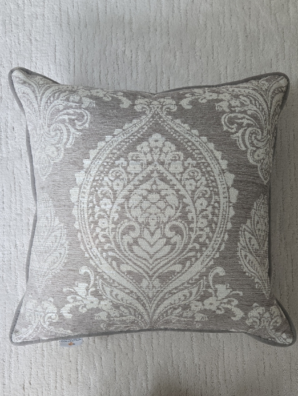 AUSTIN HORN • Decorative Damask Throw Pillow in Gray and Ivory With Insert
